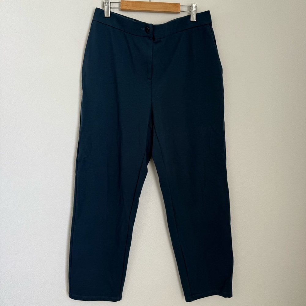 EILEEN FISHER Slim Leg Tencel Blend Knit Pants Zip Elastic Waist Blue Women M